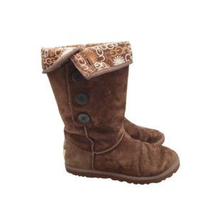 UGG Australia 3387 Lo Pro Button Fold Over Logo Boots Brown Sheepskin Size 6
